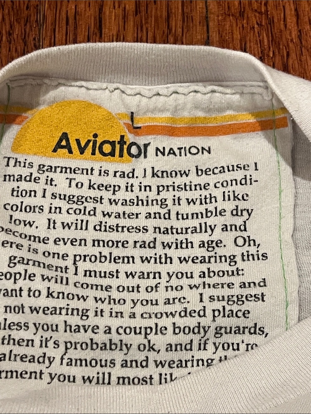 Aviator Nation White Tee with Navy Logo and Sunset Stripes - Picture 4 of 5